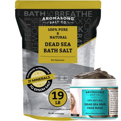 Aromasong Dead Sea Spa Bundle: 100% Pure Dead Sea Salt 19 Lb & Dead Sea Mud Mask