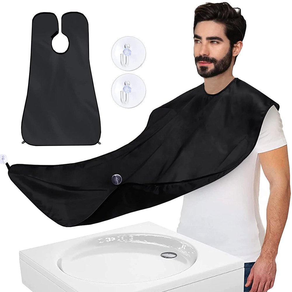 Beard Bib Beard Apron Stocking Stuffers for Men Gifts for Men Dad Fathers Day Anniversary Valentines Day Gifts, Christmas Gifts for Him Boyfriend Husband Son Beard Trimming Catcher Bib (Black)