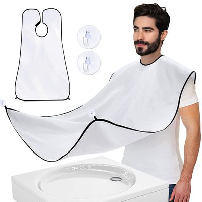 Beard Bib Beard Apron Stocking Stuffers for Men Gifts for Men Dad Fathers Day Anniversary Valentines Day Gifts, Christmas Gifts for Him Boyfriend Husband Son Beard Trimming Catcher Bib (White)