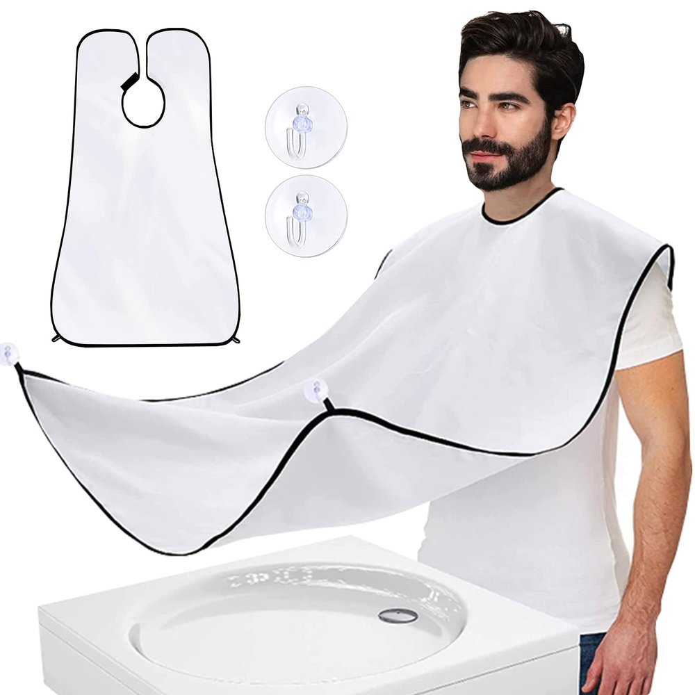 Beard Bib Beard Apron Stocking Stuffers for Men Gifts for Men Dad Fathers Day Anniversary Valentines Day Gifts, Christmas Gifts for Him Boyfriend Husband Son Beard Trimming Catcher Bib (White)