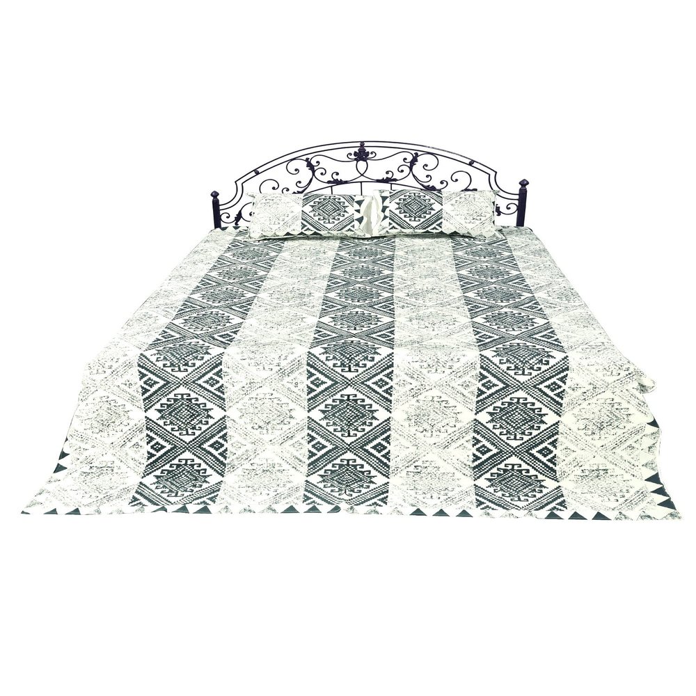 Exotic India Pure Cotton Block Print Bedsheet from Jaipur - Pure Cotton - Color Sedona Sage