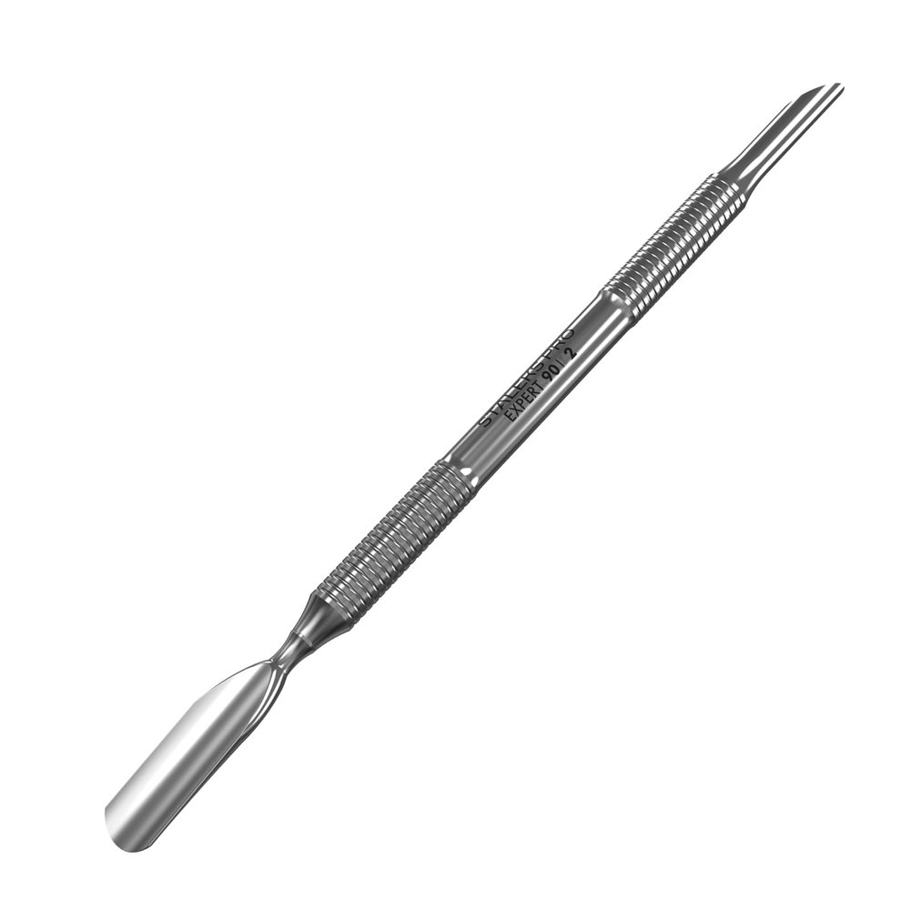 Staleks Pro Manicure Pusher EXPERT 90 Type 2  Beveled & Rounded Wide Ends  Stainless Steel  Non-Slip Handle