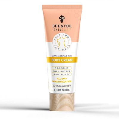 BEE and YOU Ultra Hydrating Body Cream Moisturizer, Shea Butter, Argan Oil, Vitamin B5, Raw Honey and Propolis Extract, 100% Natural, Fast Absorbing Skin Care, 3.38 fl. Oz