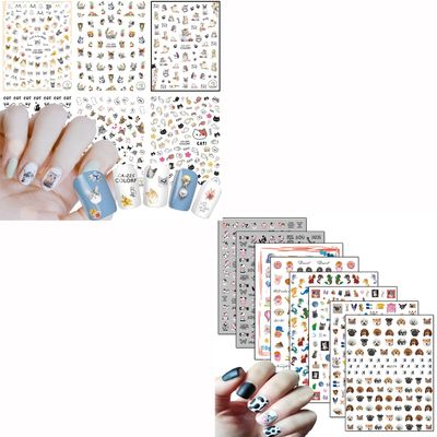 6 Sheets Cat Nail Stickers and 8 Sheets Animal Nail Stickers