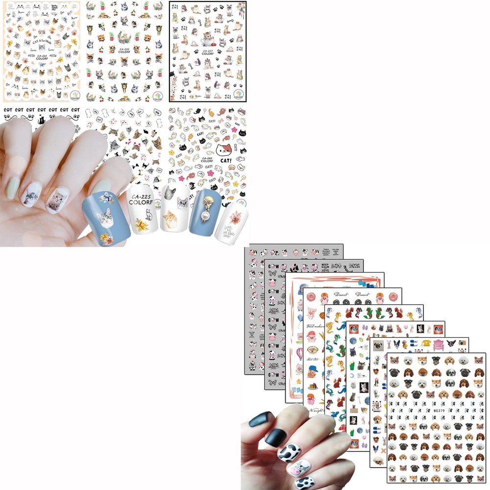 6 Sheets Cat Nail Stickers and 8 Sheets Animal Nail Stickers