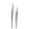 EVTSCAN 2Pcs Tweezers Eyelash Extension Straight Curved Anti-Static Matte Stainless Steel Supplies view 4