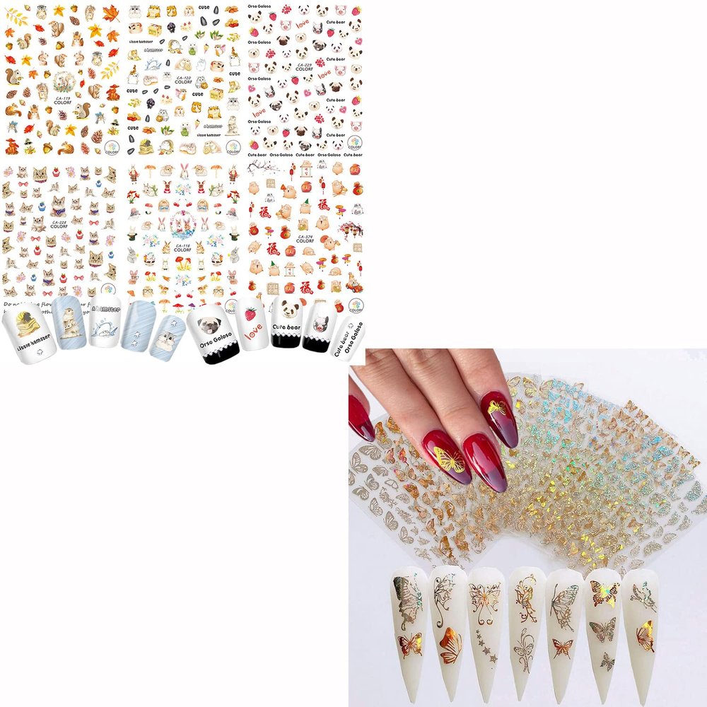 6 Sheets Animal Nail Stickers and 8 Sheets Butterfly Nail Stickers