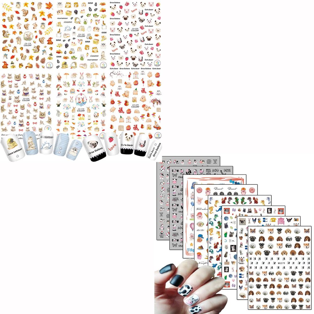 6 Sheets Animal Nail Stickers and 8 Sheets Animal Nail Stickers