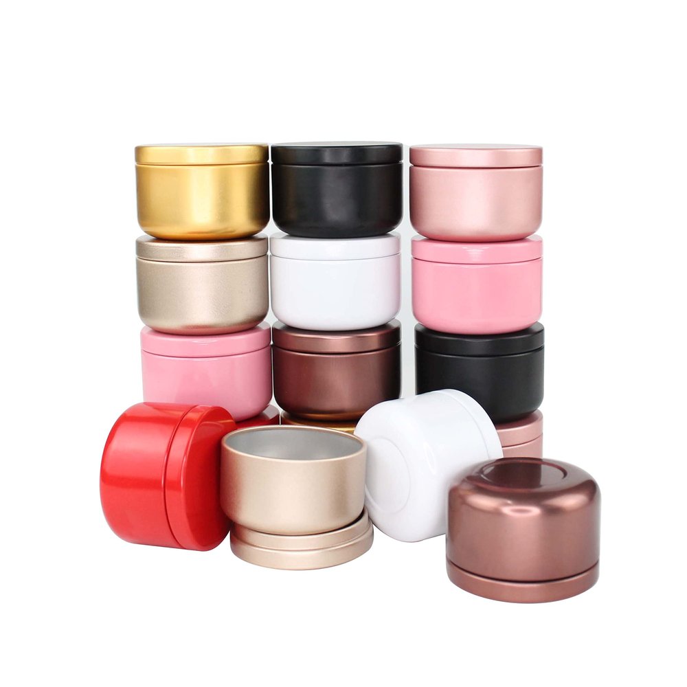 16 Pack 50ml Empty Metal Candle Tins Round Aluminum with Screw Lid Storage Container for DIY Candle Making Arts Crafts Present Box 8 Colors
