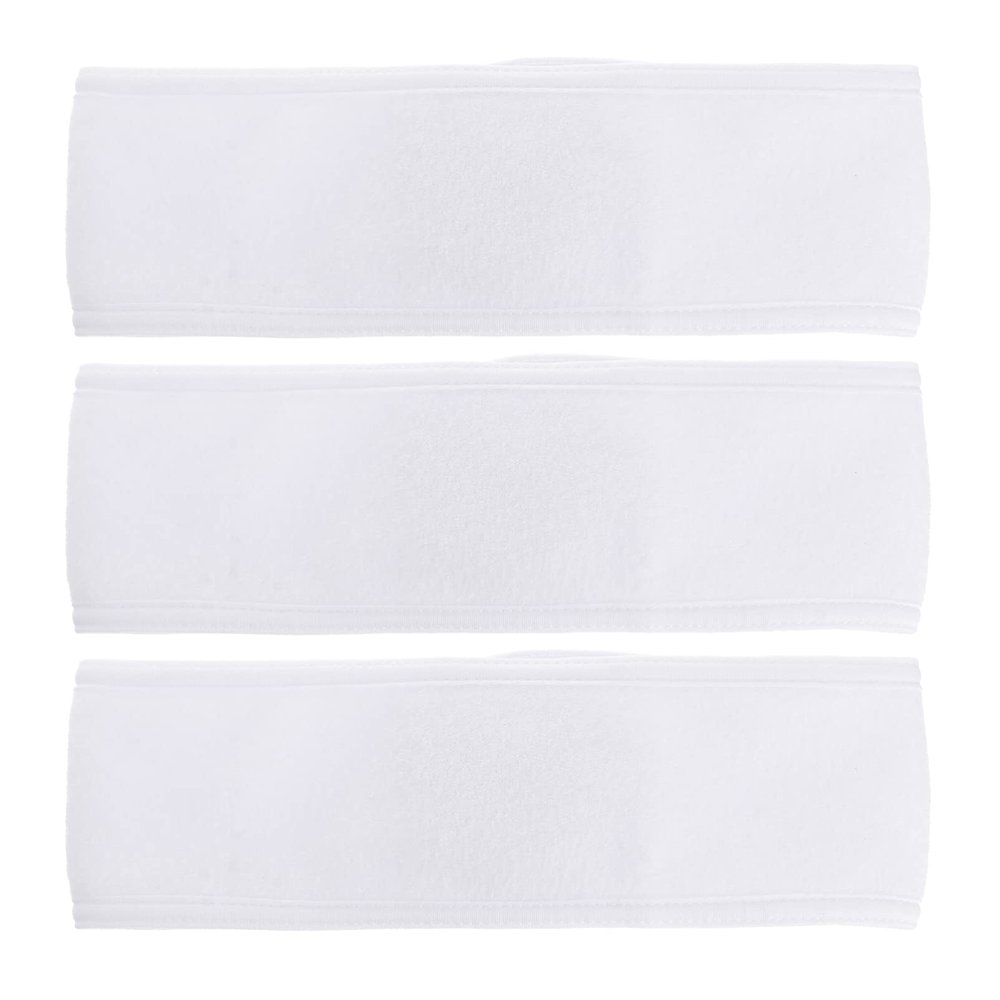 KALLORY 3pcs Self-adhesive Spa Makeup Headband Soft Yoga and Shower Hairbands for Face Washing Travel and Sports White