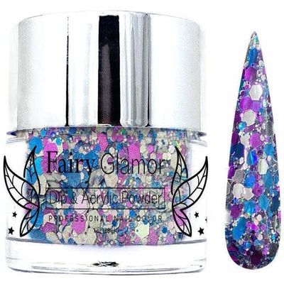 Fairy Glamor Blue Glitter Dip and Acrylic Nail Powder, Shining Knight 1oz