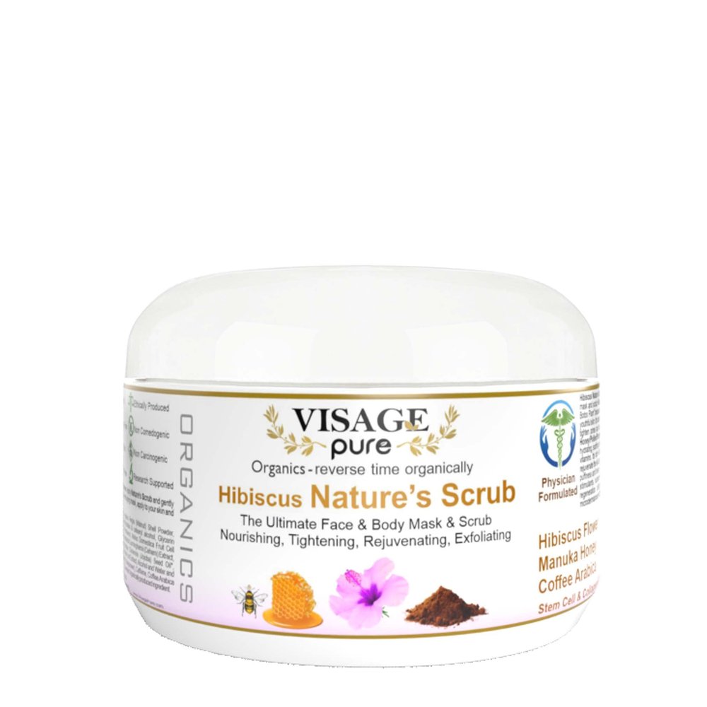 Visage Pure Hibiscus Nature's Scrub - The Ultimate Natural Face and Body Mask and Scrub. Nourishing, Tightening, Rejuvenating, and Exfoliating - Organic - Physician Formulated - Research Supported