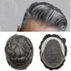 Toupee For Men French Lace Front Mens Hair System Bleached Knots Clear Poly Hair Replacement Black Brown Blonde Mix Gray 7"X9", 1B40 Off Black with 40% Gray Hair-100% density view 1