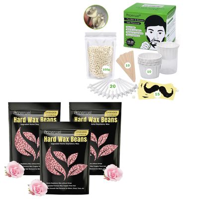 Auperwel Wax Beads for Hair Removal for Brazilian,Eyebrow wax ing 300g/ 10.5oz with 10 Spatulas, Nose Wax Hair Removal Kit for Men & Women (100g Wax, 15-20 Times Usage)