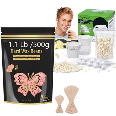 Auperwel Wax Beads for Hair Removal for Brazilian,Eyebrow wax ing 1.1LB with 20 Spatulas, Nose Wax Kit for Men & Women (100g Wax, 15-20 Times Usage)