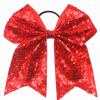 Xansema 6.5 Inches Sequins Hair Bows Elastic Hair Tie Ribbon Large Cheer Bow Ponytail Holder Hair Band for Women Girls Kids Teens (Red) view 1