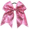Xansema 6.5 Inches Sequins Hair Bows Elastic Hair Tie Ribbon Large Cheer Bow Ponytail Holder Hair Band for Women Girls Kids Teens (Pink) view 1