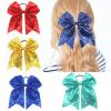 Xansema 6.5 Inches Sequins Hair Bows Elastic Hair Tie Ribbon Large Cheer Bow Ponytail Holder Hair Band for Women Girls Kids Teens (Pink) view 4