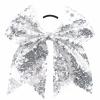 Xansema 6.5 Inches Sequins Hair Bows Elastic Hair Tie Ribbon Large Cheer Bow Ponytail Holder Hair Band for Women Girls Kids Teens (Silver) view 1