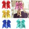 Xansema 6.5 Inches Sequins Hair Bows Elastic Hair Tie Ribbon Large Cheer Bow Ponytail Holder Hair Band for Women Girls Kids Teens (Silver) view 4
