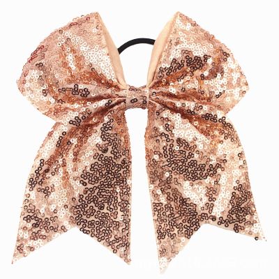 Xansema 6.5 Inches Sequins Hair Bows Elastic Hair Tie Ribbon Large Cheer Bow Ponytail Holder Hair Band for Women Girls Kids Teens (Champagne)