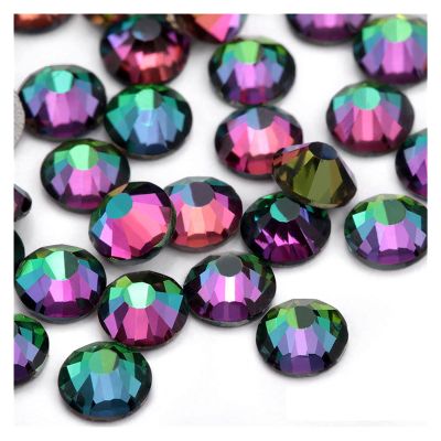 Multicolor-Color SS6-SS30 Crystal Glass Glitter Rhinestone Flatback Hot Fix Rhinestones for Nail Art Sewing (Color : Green Flame, Size : SS16-1440Pcs)
