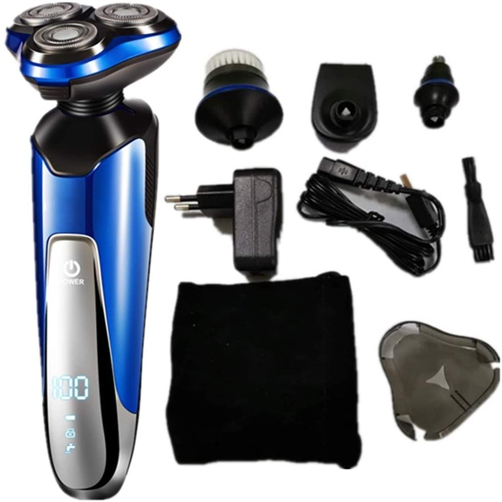 Dongng Electric Shavers for Men, Mens Electric Razor, Dry Wet Waterproof Man Rotary Facial Shaver Portable Face Shaver Cordless Travel USB Rechargeable Led Display for Dad Husband Shaving (Blue)