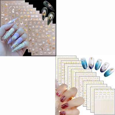 9 Sheets Gold Nail Stickers and 12 Sheets Gold Nail Stickers