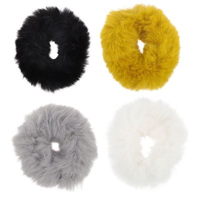 Beaupretty 4pcs Fuzzy Hair Holders Soft Faux Fur Scrunchies for Comfortable Ponytails Buns for Casual Formal Styles Ginger