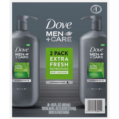 Dove Men+Care Body and Face Wash Extra Fresh, 30 Fluid Ounce (Pack of 2)