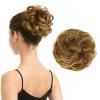 BARSDAR 100% Human Hair Bun Extension - Elastic Wavy Curly Messy Bun Scrunchies for Women - Brown Blonde Real Human Hair Updo Extensions Thick Fluffy Chignons Hairpieces - Brown mix Blonde view 1
