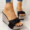 Bowknot Sandal for Women Wedge Platform Slippers Fashion Straps Open Toe Comfortable Slip-on Sandalias Summer Solid Chunky Casual Ladies Shoes Black view 2