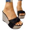 Bowknot Sandal for Women Wedge Platform Slippers Fashion Straps Open Toe Comfortable Slip-on Sandalias Summer Solid Chunky Casual Ladies Shoes Black view 3