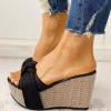 Bowknot Sandal for Women Wedge Platform Slippers Fashion Straps Open Toe Comfortable Slip-on Sandalias Summer Solid Chunky Casual Ladies Shoes Black view 4