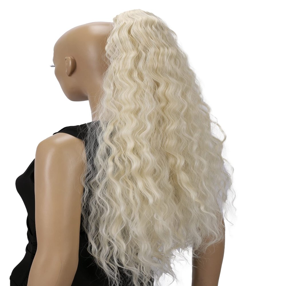 CAISHA 28" Extra Long Voluminous Wavy Ponytail Hairpiece Heat-resistant Synthetic Fibres With Butterfly Clip Platinum Blonde H714