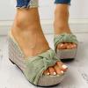 Bowknot Sandal for Women Wedge Platform Slippers Fashion Straps Open Toe Comfortable Slip-on Sandalias Summer Solid Chunky Casual Ladies Shoes Green view 2
