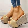 Bowknot Sandal for Women Wedge Platform Slippers Fashion Straps Open Toe Comfortable Slip-on Sandalias Summer Solid Chunky Casual Ladies Shoes Beige view 4