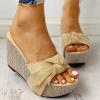 Bowknot Sandal for Women Wedge Platform Slippers Fashion Straps Open Toe Comfortable Slip-on Sandalias Summer Solid Chunky Casual Ladies Shoes Beige view 2