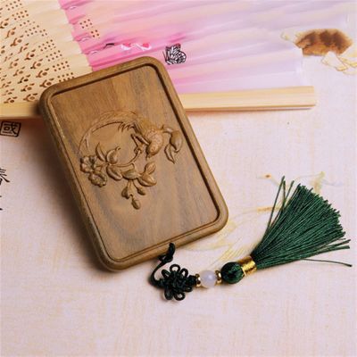 Antique Green Sandalwood Mirror Portable Makeup Mirror Women's Net Red Makeup Mirror Portable Retro Wedding Square Mini (Color : 3)