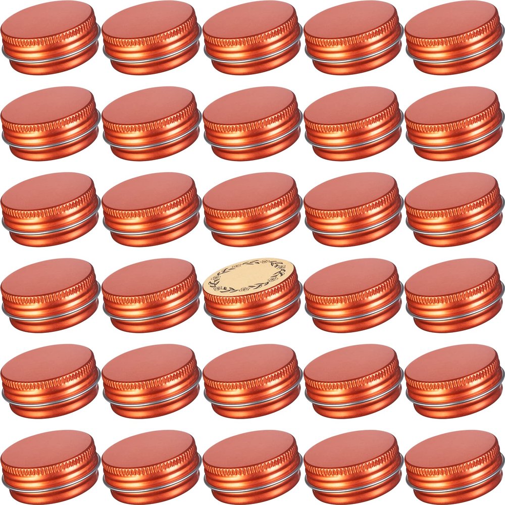 0.5 oz Screw Top Aluminum Tin Jar with Screw Lid and Blank Labels (Orange - Pack of 32)