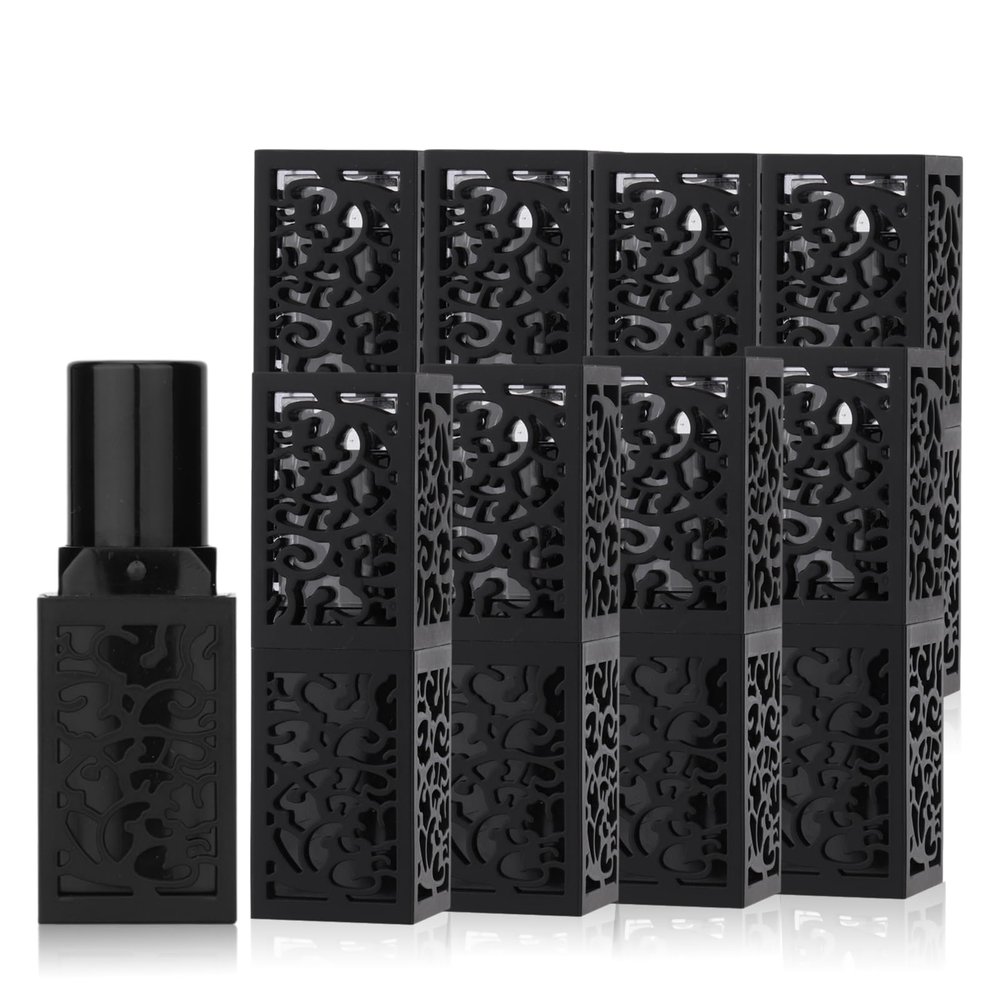 10Pcs Empty Lipstick Tube, 12.1mm Lipstick Tube Empty DIY Cosmetic Lip Balm Container Bottle Lipstick Container Lipstick Bottle Black Hollow Lipstick Tube Handmade Lipstick Shell(01)