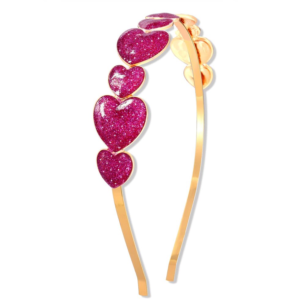 HZEYN Valentine's Day Headband Glitter Heart Headband Sparky Sweet Love Heart Hairband Hair Accessories for Women Girls Festive Holiday Gift Fuchsia