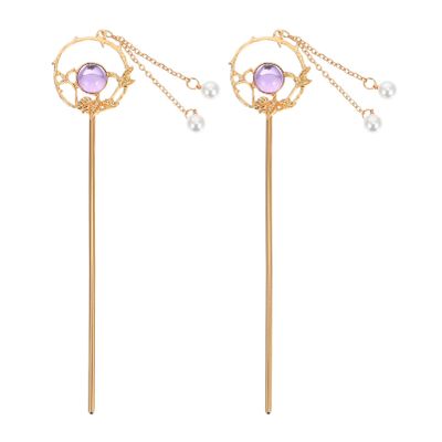 Beaupretty 2pcs Vintage Rhinestone Hair Chopsticks Tassels Elegant Chinese Style Hairpins for Chignon and Updo for Weddings and Special Occasions