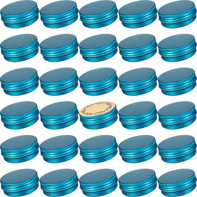 1 oz / 30ml Screw Top Aluminum Tin Jar with Screw Lid and Blank Labels (Lake Blue - Pack of 32)