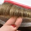 Toupee For Men French Lace Front Mens Hair System Bleached Knots Clear Poly Hair Replacement Black Brown Blonde Mix Gray 7"X9", 7 Very Light Brown 100% density view 3
