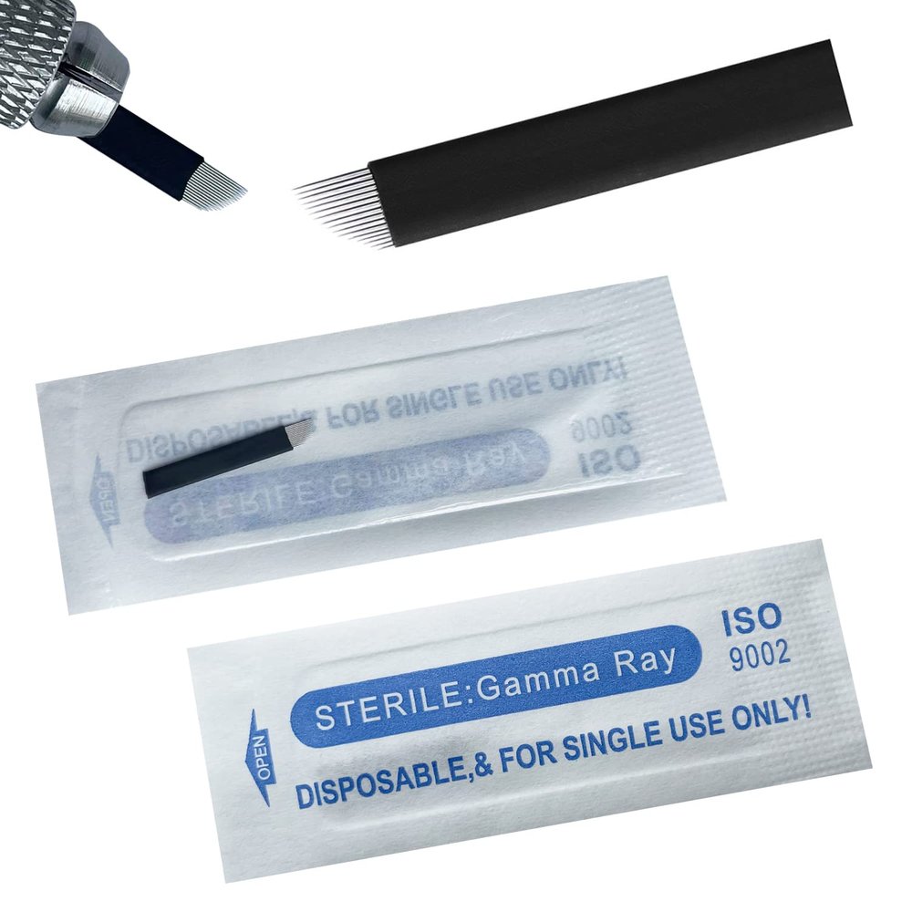 S16 30Pcs Eyebrow Microblading Needles 0.18mm Nano,Permanent Makeup Machine Supplies Manual Tattoo Needle 16 Sloped Needles