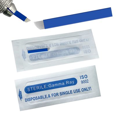 S12 30pcs Eyebrow Microblading Needles with 0.20mm Diameter,Permanent Makeup Manual Eyebrow Tattoo Needle Microblading Blades -Blue 12 Sloped Needles