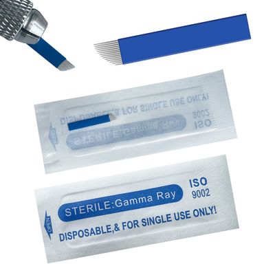 S14 30pcs Eyebrow Microblading Needles with 0.20mm Diameter,Disposable Lip Tattooing Microblades Permanent Makeup Blades -Blue 14 Sloped Needles