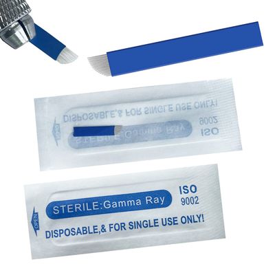 S18 30pcs Eyebrow Microblading Needles with 0.20mm Diameter,Permanent Makeup Manual Eyebrow Tattoo Needle Microblading Blades -Blue 18 Sloped Needles