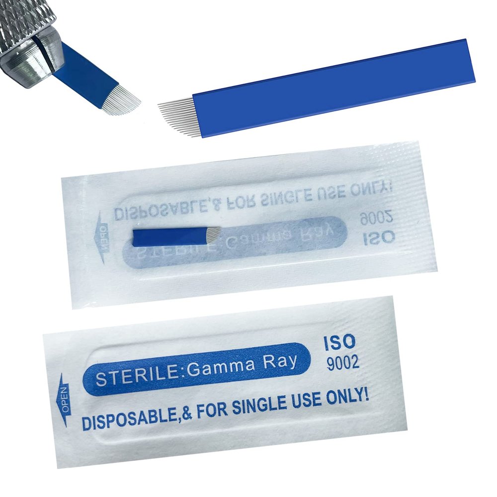 S18 30pcs Eyebrow Microblading Needles with 0.20mm Diameter,Permanent Makeup Manual Eyebrow Tattoo Needle Microblading Blades -Blue 18 Sloped Needles